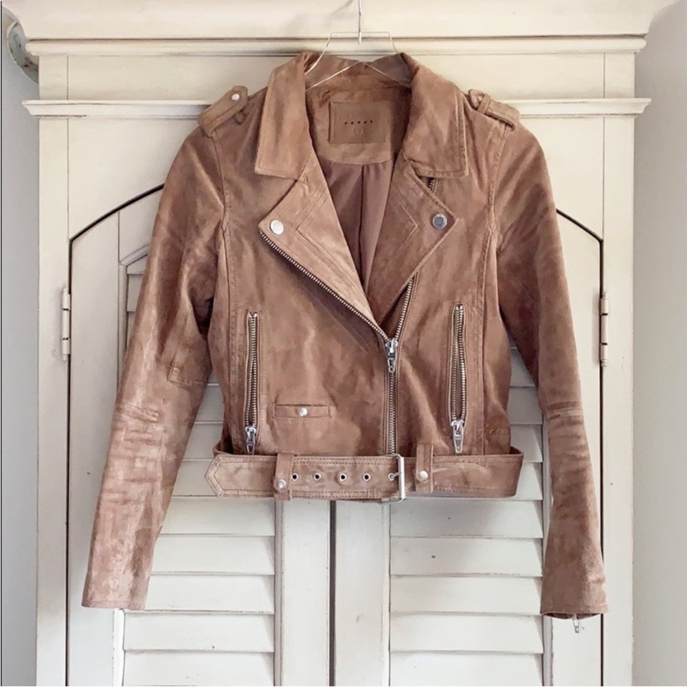 Blank NYC Leather Tan Moto Zip Belted Jacket S